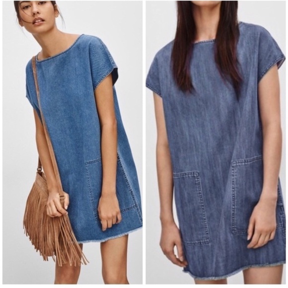 Aritzia Wilfred Free Denim Nori Dress, raw hem, pockets, women’s size small - Picture 2 of 10